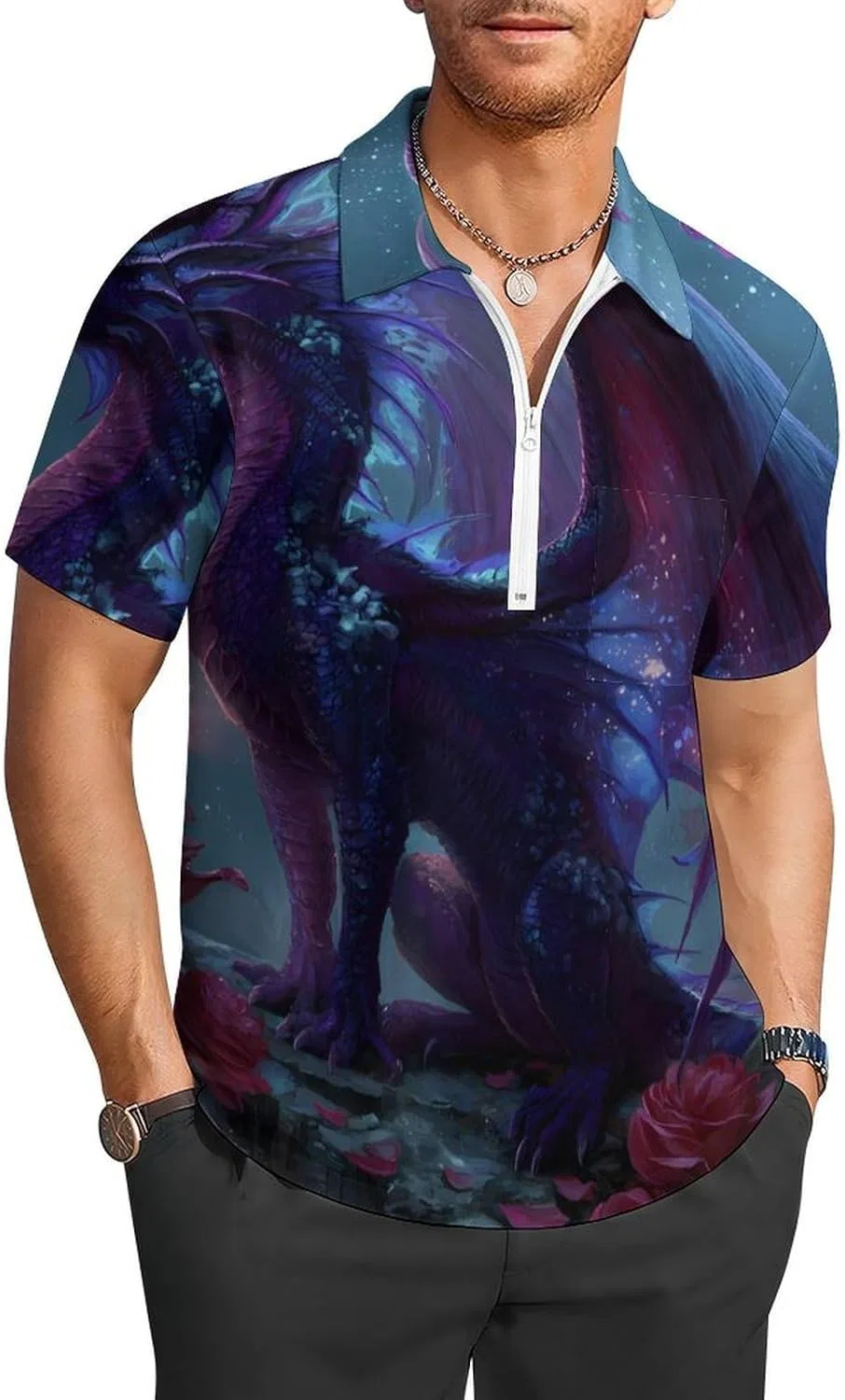 Мужское поло с коротким рукавом, молнией и карманом, бренд Dragon Purple Galaxy, цвет Style
