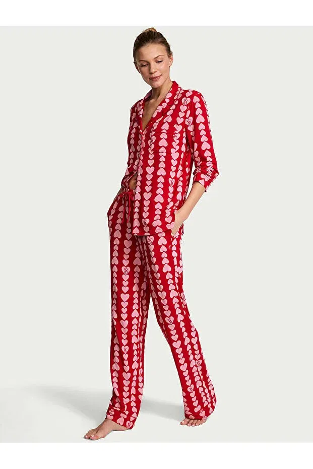 Женский комплект пижамы с длинным рукавом Victoria'S Secret, Red Pink Heart