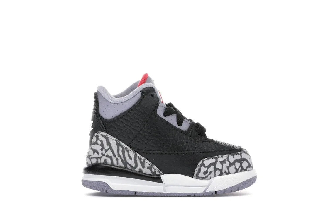 Детские кроссовки Lifestyle с принтом Jordan 3 Retro Jordan, Black/Fire Red-Cement Grey-White