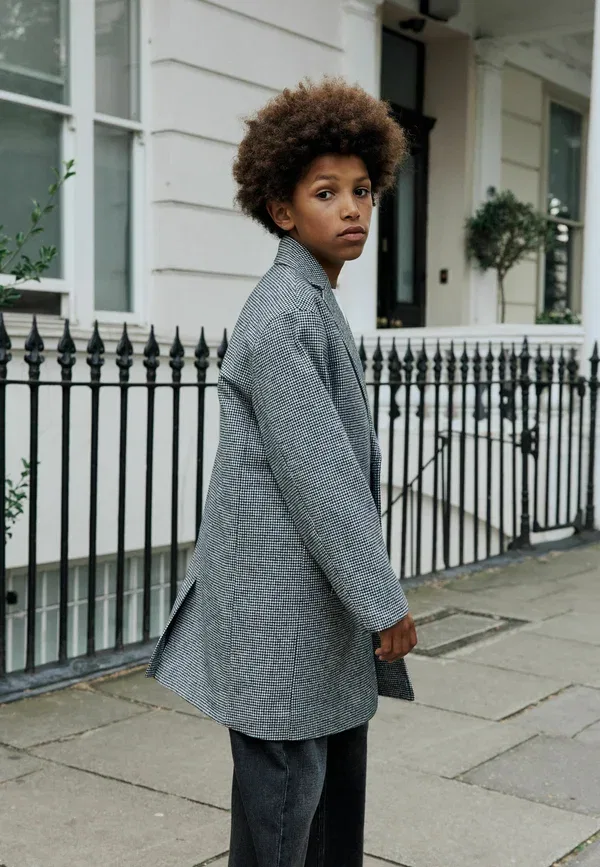 Пальто клетка Classic Coat Next black white check, белый — фото 4