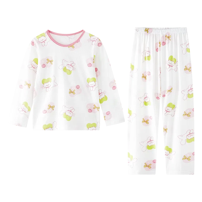 Детская пижама с длинным рукавом Mesh Jacquard Red bean, Pink Kitten