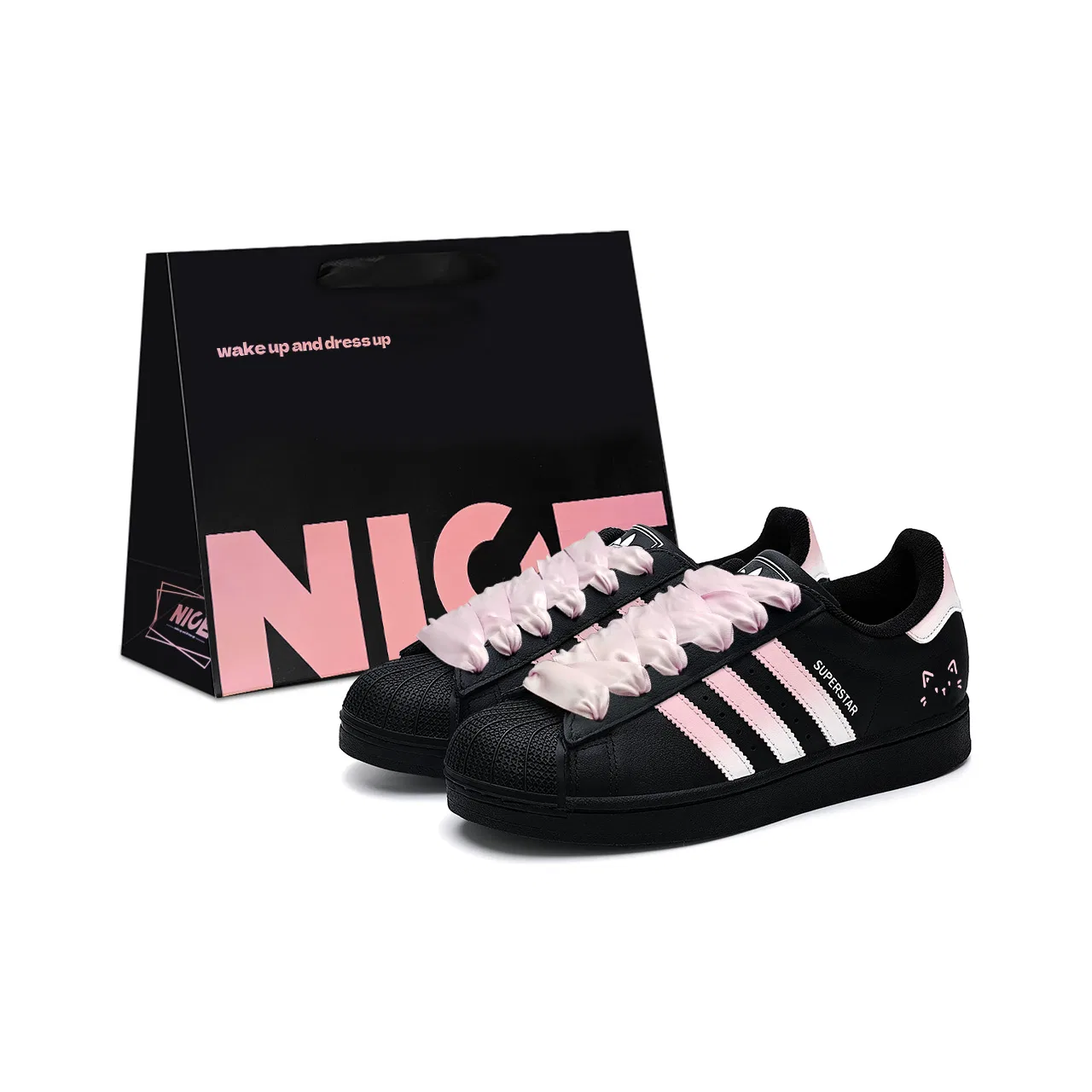 Детские кроссовки для скейта с принтом Superstar 2 Adidas Originals, Black White Pink