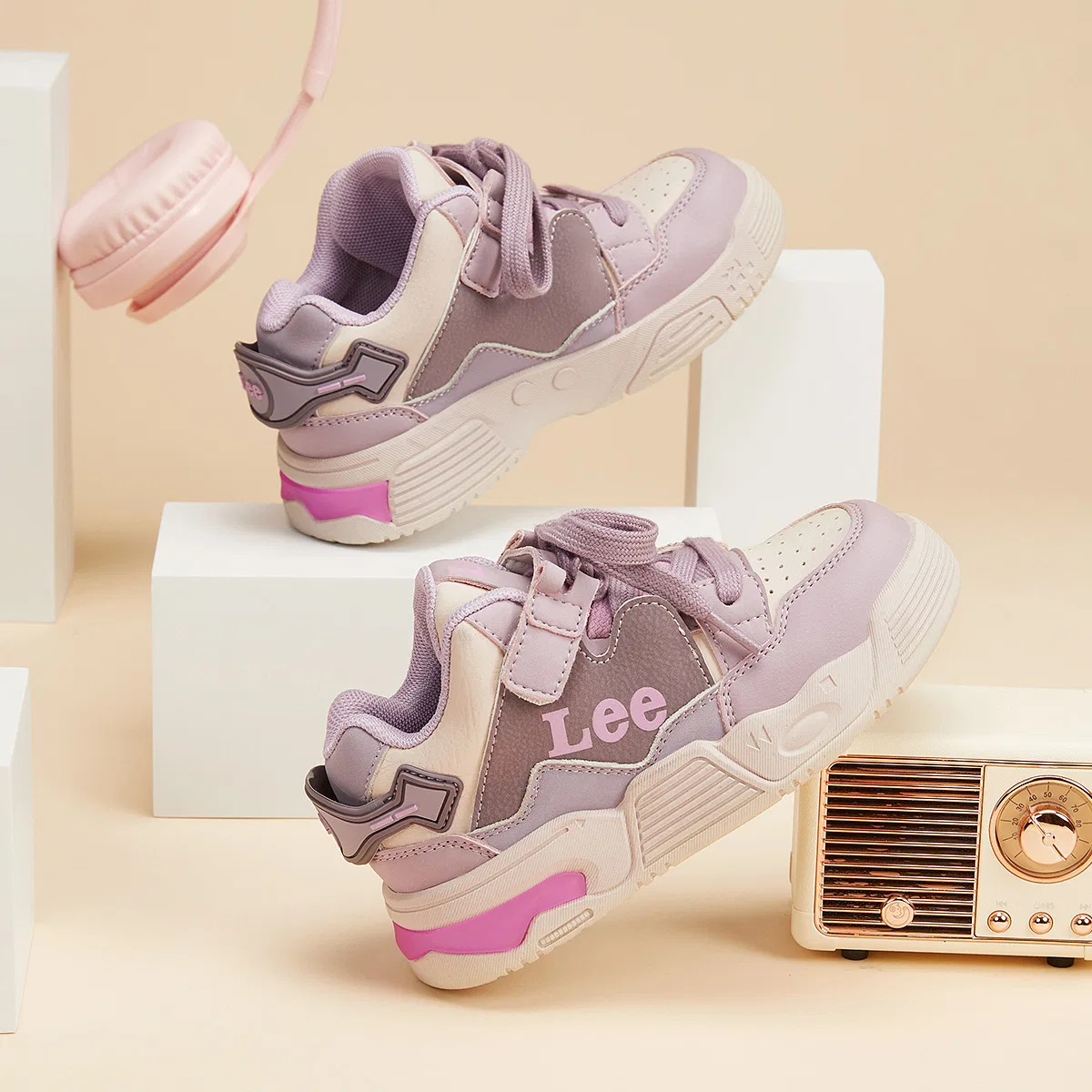 Детские кроссовки для скейтбординга из экокожи Lee, Pink Purple — фото 4