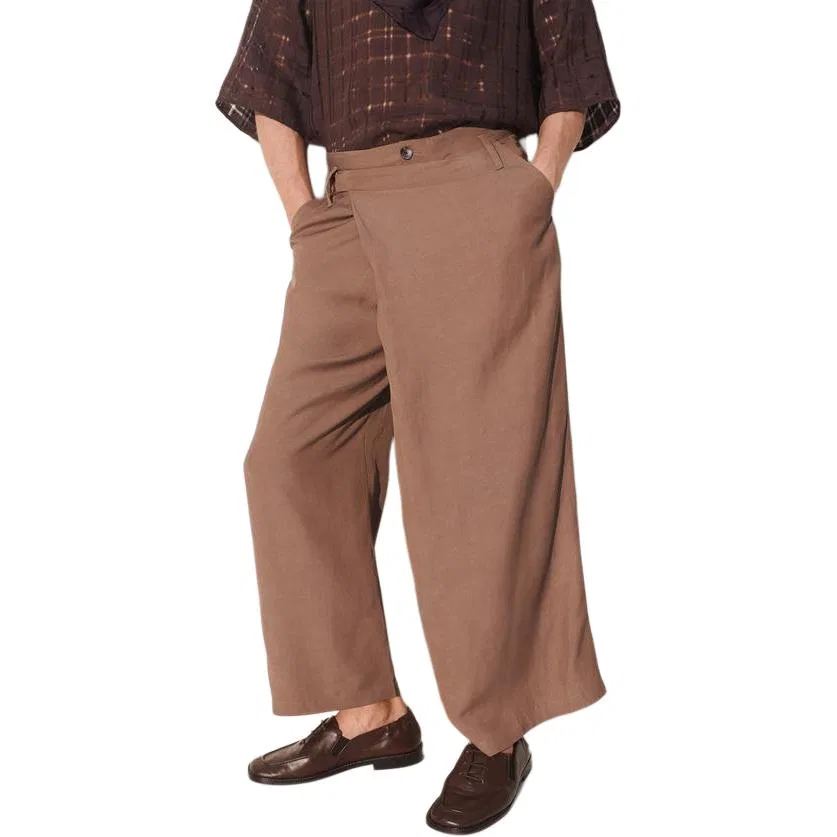 Мужские брюки свободного кроя с широкой штаниной Dark Taupe ZARA, Dark Taupe — фото 3