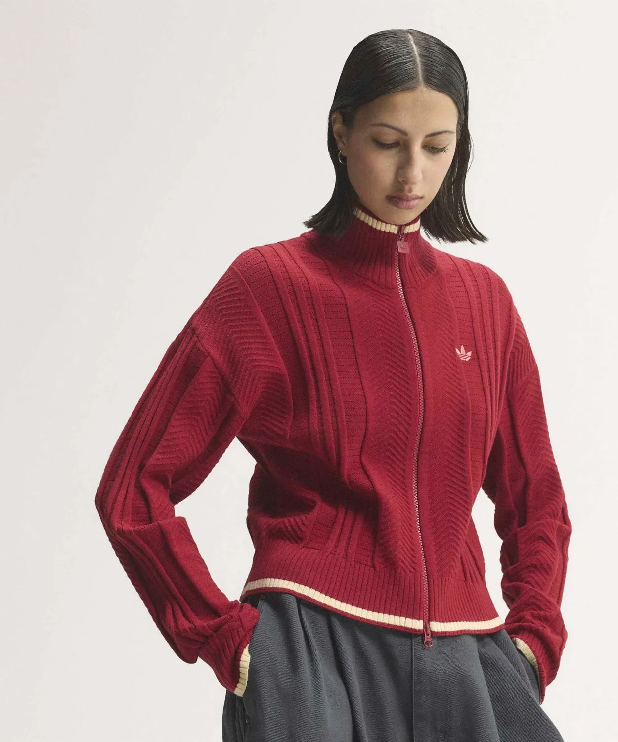Женский лонгслив с воротником и молнией Firebird Cable Knit Track Top Adidas, Red