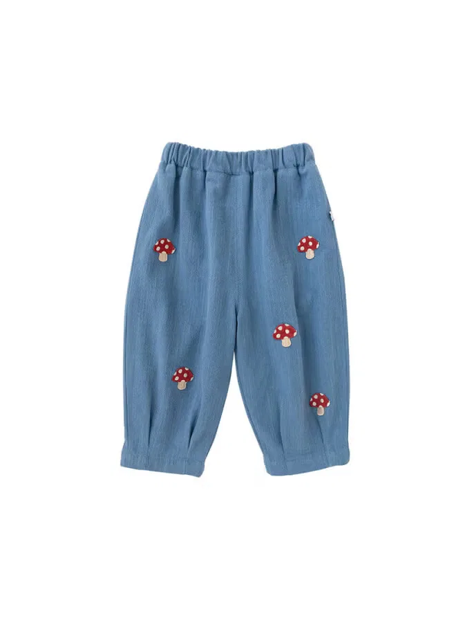Штаны джинсовые с принтом грибы Baby cute retro mushroom Youge — фото 2