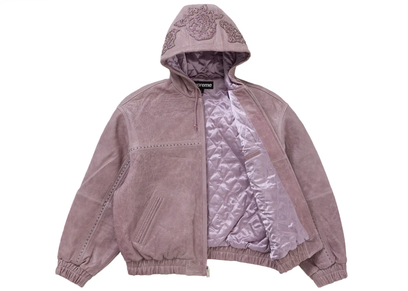 Мужская кожаная куртка с капюшоном и шипами Supreme Jacket, Lilac — фото 2