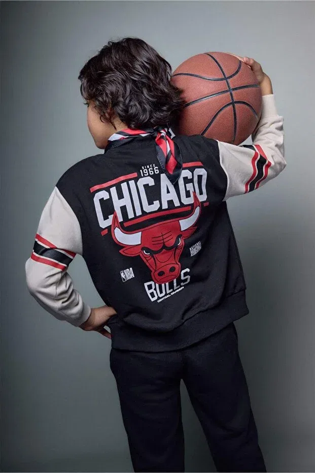 Детский кардиган-бомбер с принтом NBA Chicago Bulls Bomber Cardigan Boys' Defacto, Black-Bk81