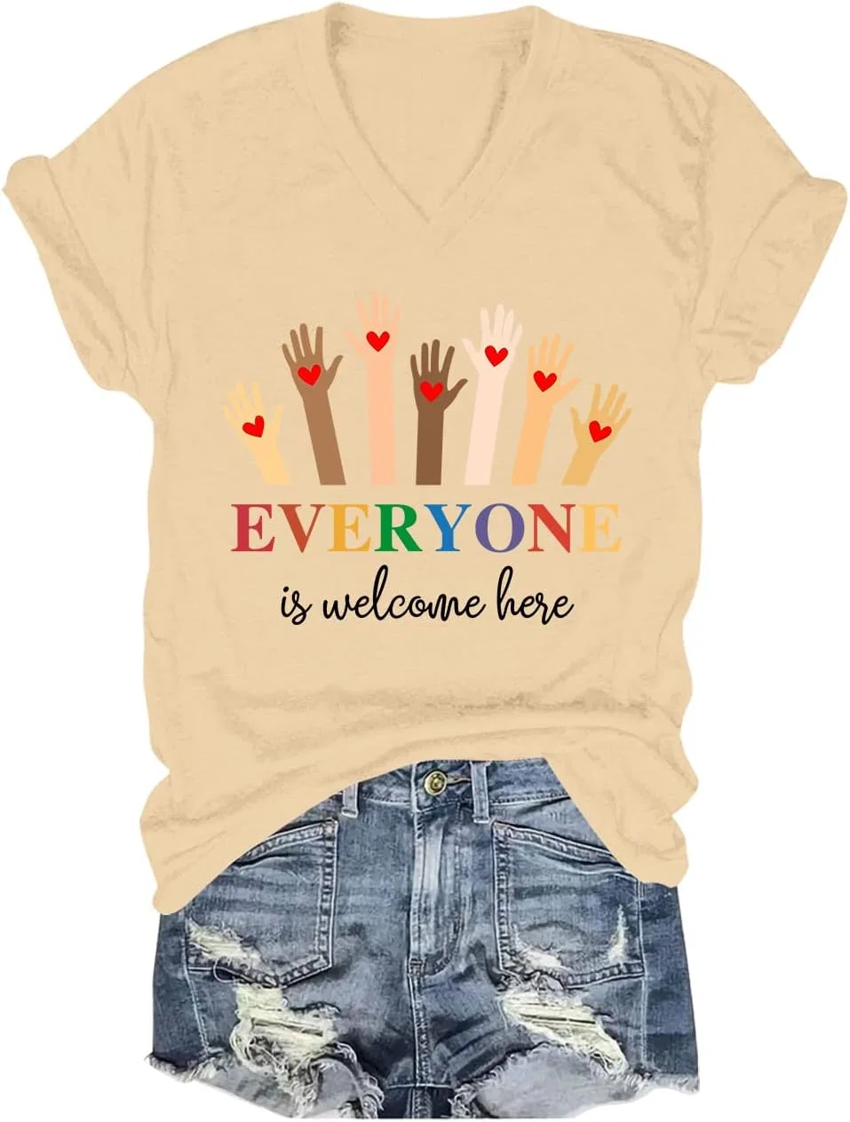 Unisex V-Neck футболка с полосками, Khaki