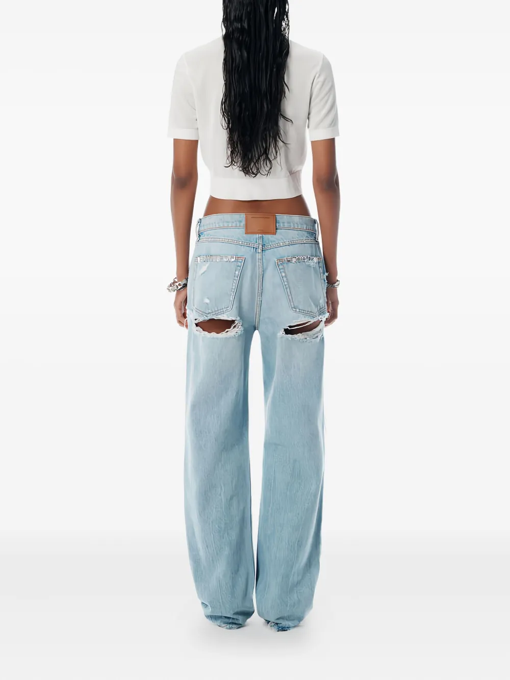 Укороченный топ с короткими рукавами Alexander Wang, белый — фото 3
