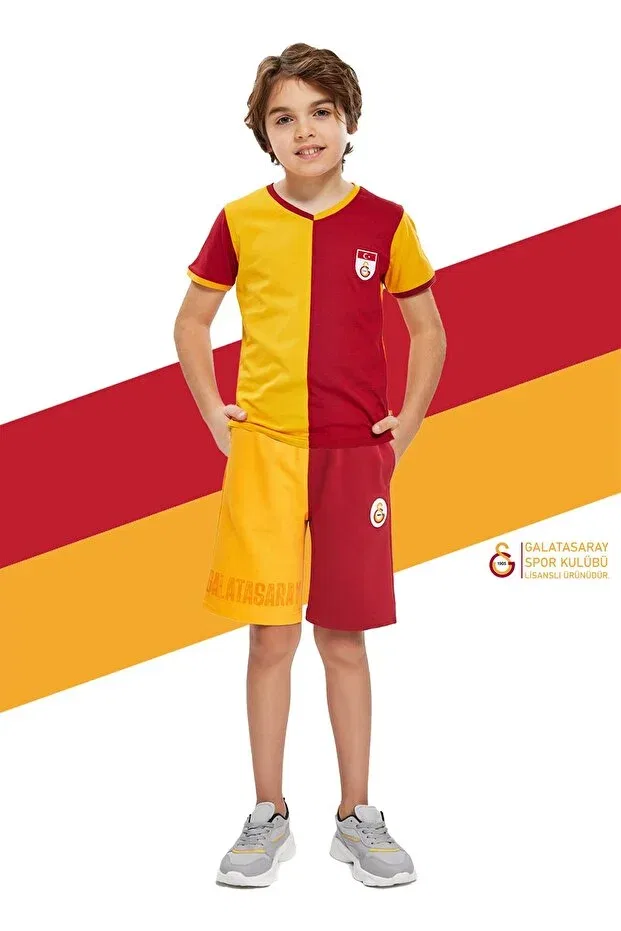 Детский комплект футболки и шорт с принтом Galatasaray, Yellow-Red