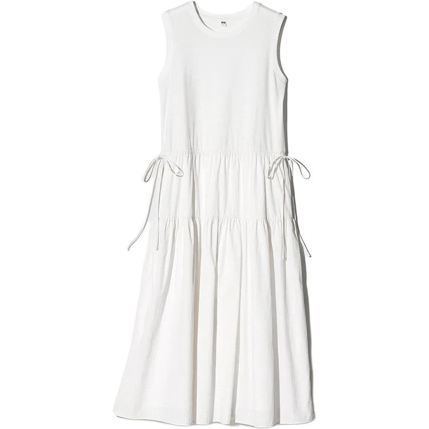 Платье без рукавов с круглым вырезом, UNIQLO, White