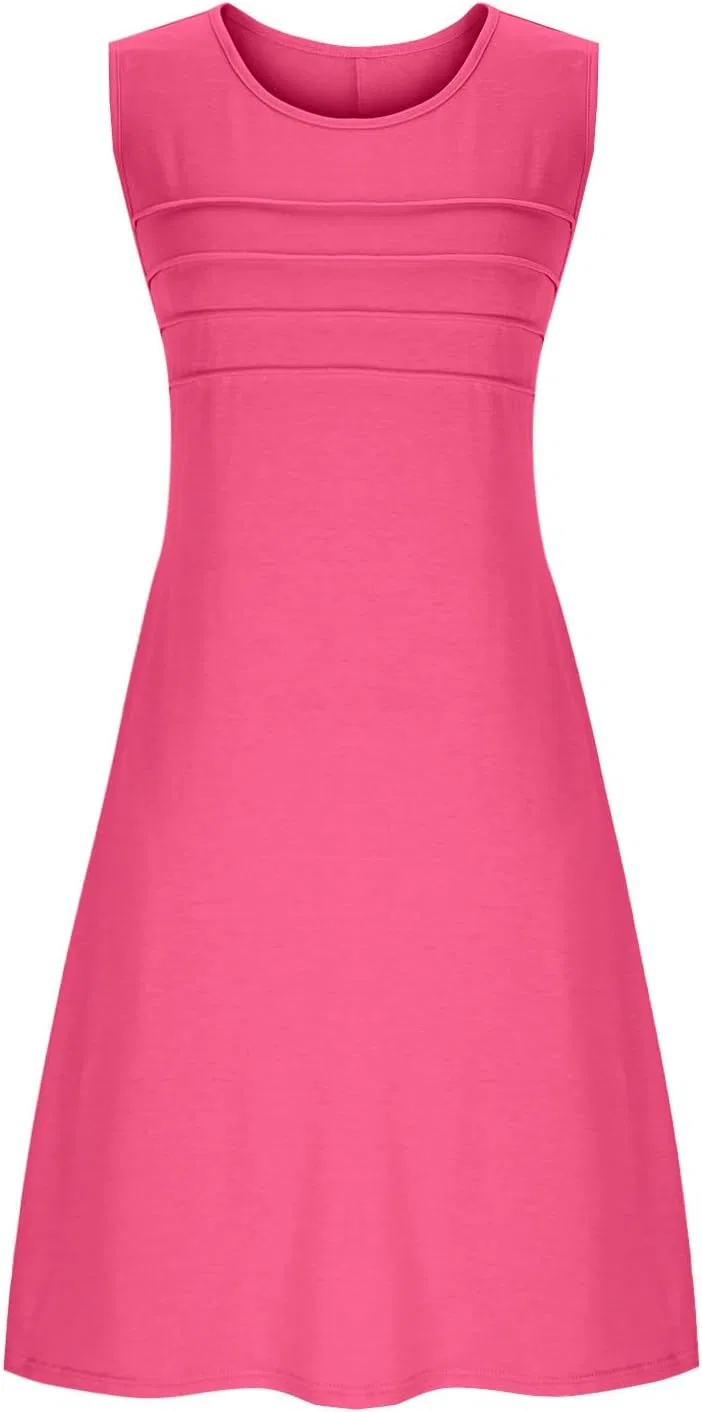 Женское платье-туника свободного кроя с карманами, Hot Pink — фото 4