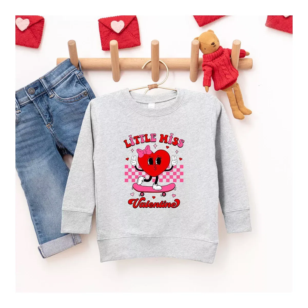 Детский свитшот с принтом Little Miss Valentine Skateboard The Juniper Shop, Heather Grey — фото 2