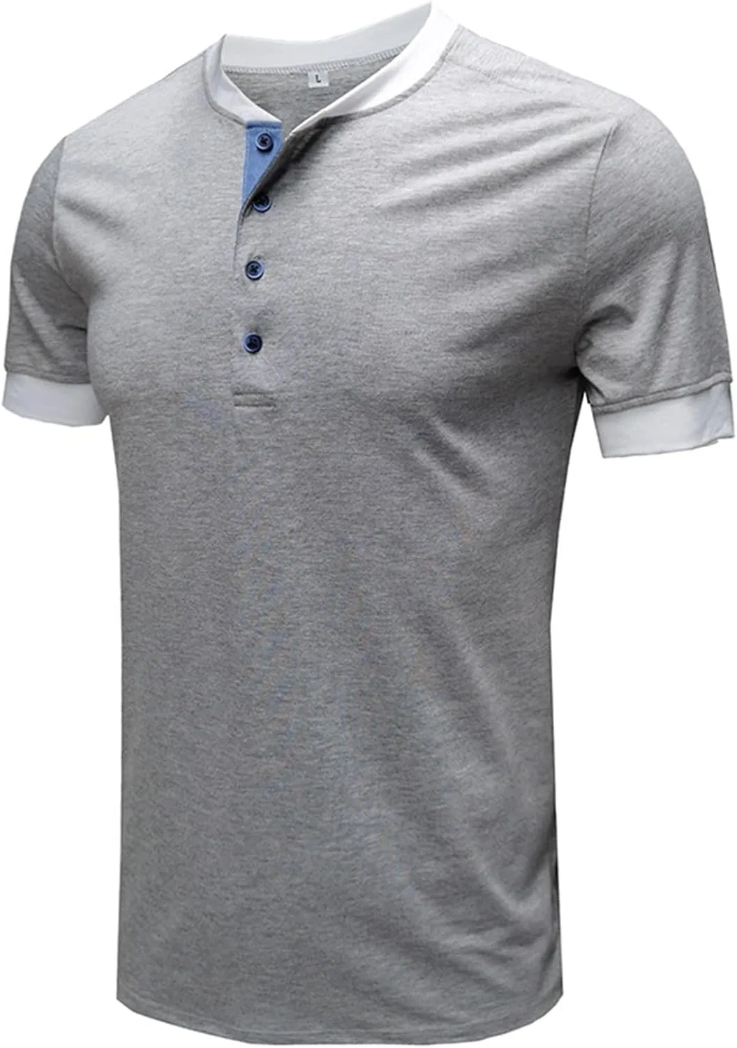 Мужская футболка с V-образным вырезом и пуговицами, облегающая Lightweight, Grey — фото 3