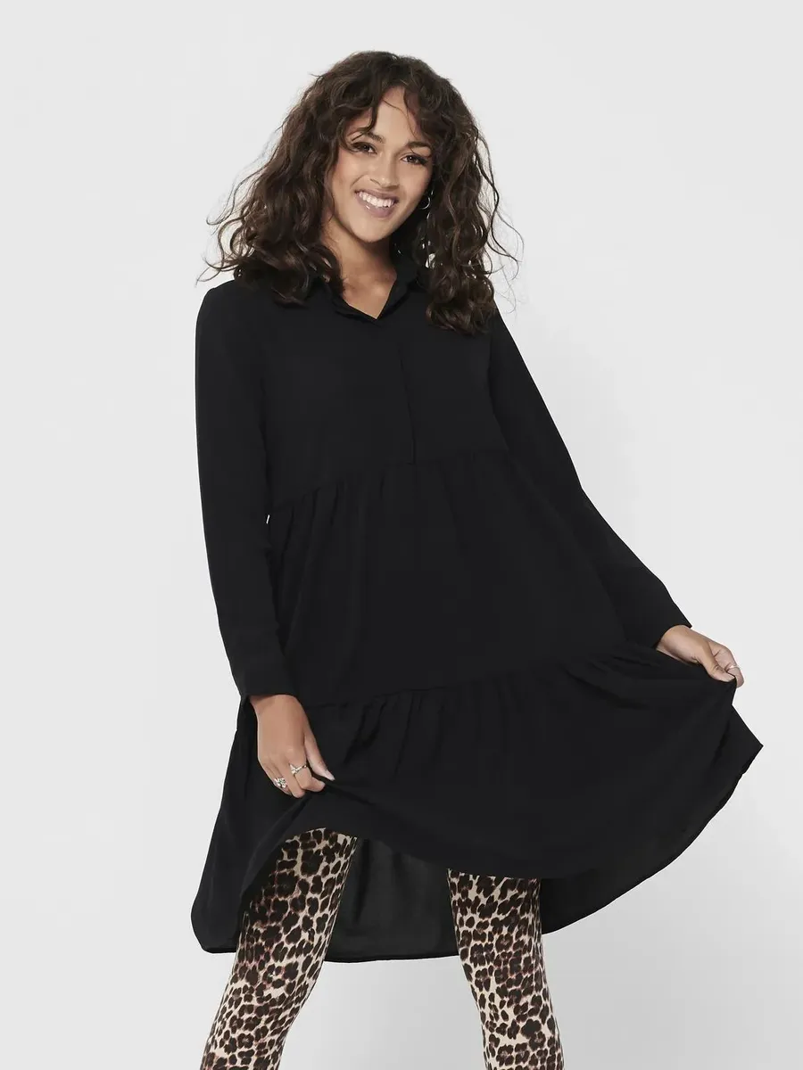 

Платье-туника JDY "JDYPIPER L/S SHIRT DRESS WVN NOOS", с воланом, черный