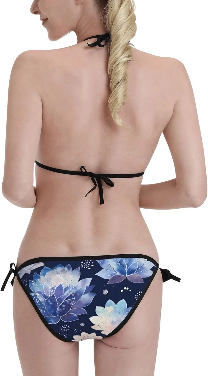 Женский бикини-комплект с цветочным принтом Halter Triangle Tie Side, Navy Floral — фото 3