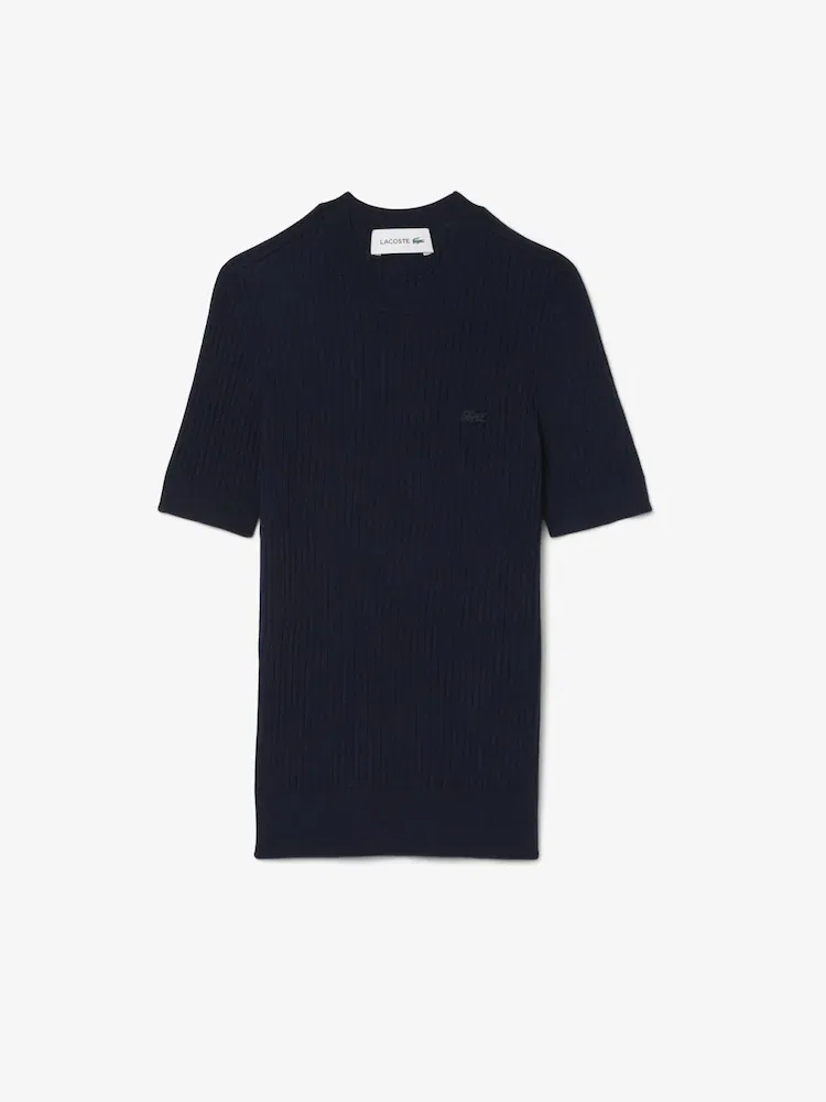 Пуловер LACOSTE из мериносовой шерсти, короткий рукав, темно-синий — фото 4