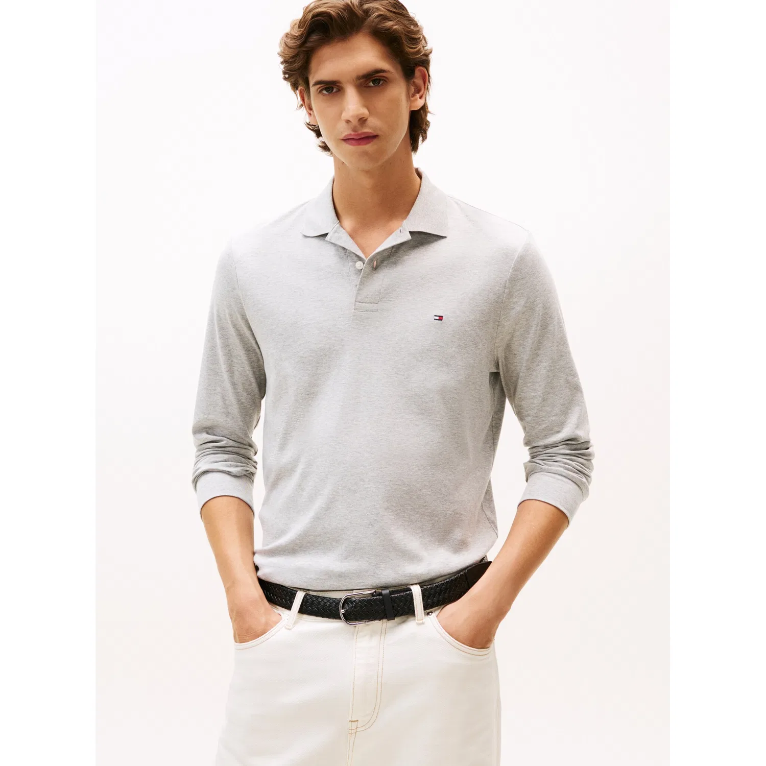 Мужское поло с длинным рукавом из жидкого хлопка Tommy Hilfiger, Light Grey Heather