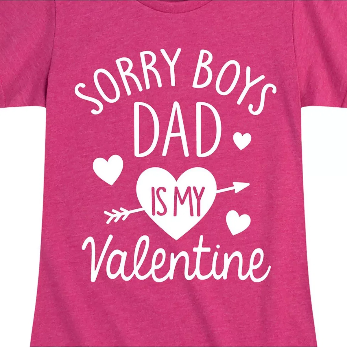 Детское футболка для девочек с принтом Sorry Boys Dad Is My Valentine Instant Message, Heather Fuchsia — фото 2
