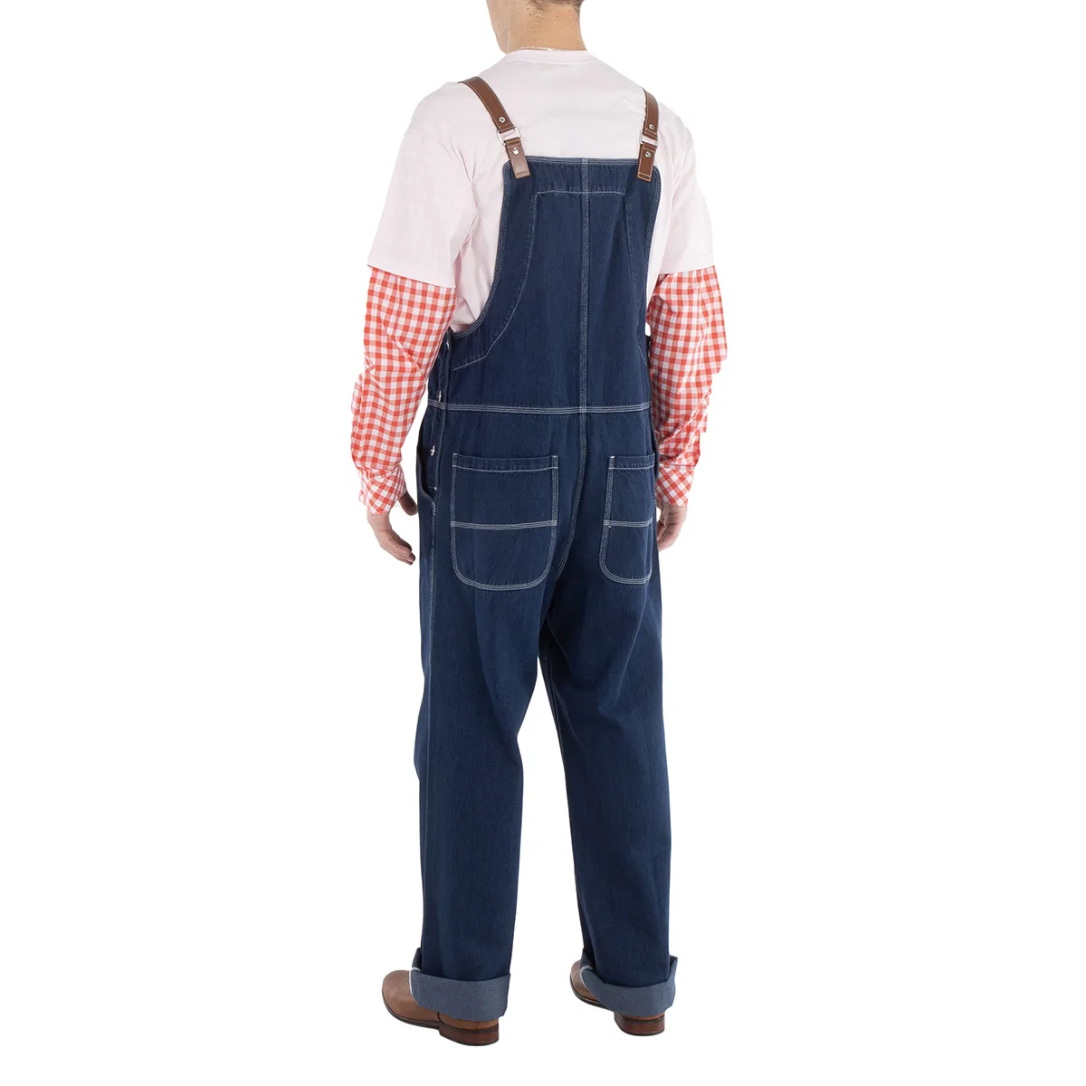 Комплект джинсовый комбинезон с кожаной отделкой Dark Canvas Blue Leather-Trim Denim Dungarees Burberry, Dark Canvas Blue — фото 4