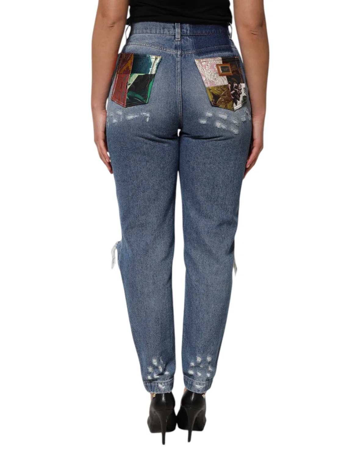Женские джинсы с высокой посадкой и рваным эффектом Tattered Denim Dolce & Gabbana, Blue — фото 4
