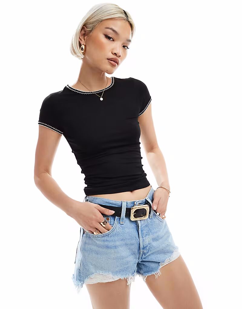 

Топ Miss Selfridge с круглым вырезом и короткими рукавами черного цвета