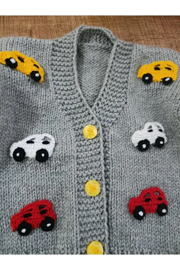 Детский кардиган с V-образным вырезом Hand knitted kids cardigan El Örgüsü Cici Bebe, Gray — фото 4
