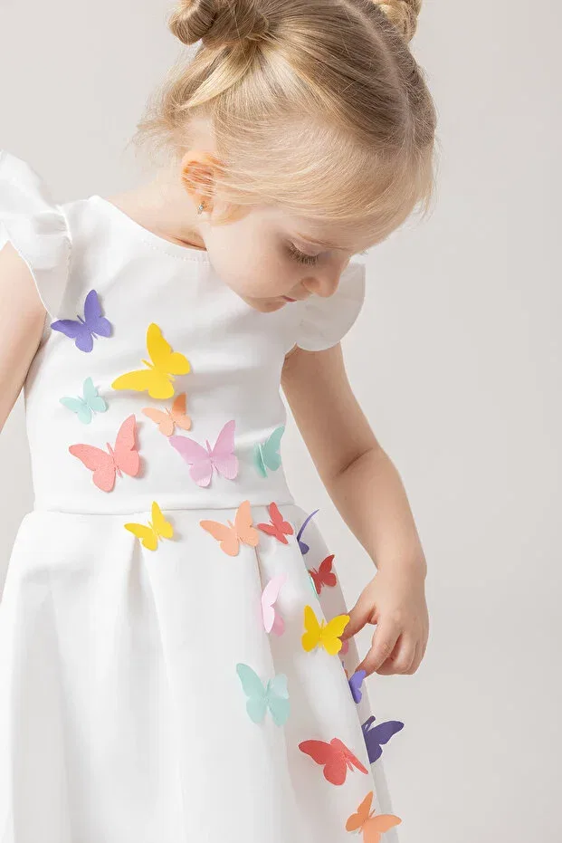 Детское платье для девочек с принтом 3D Butterfly Special Occasion Evening Dress Koza Ketbaby, White