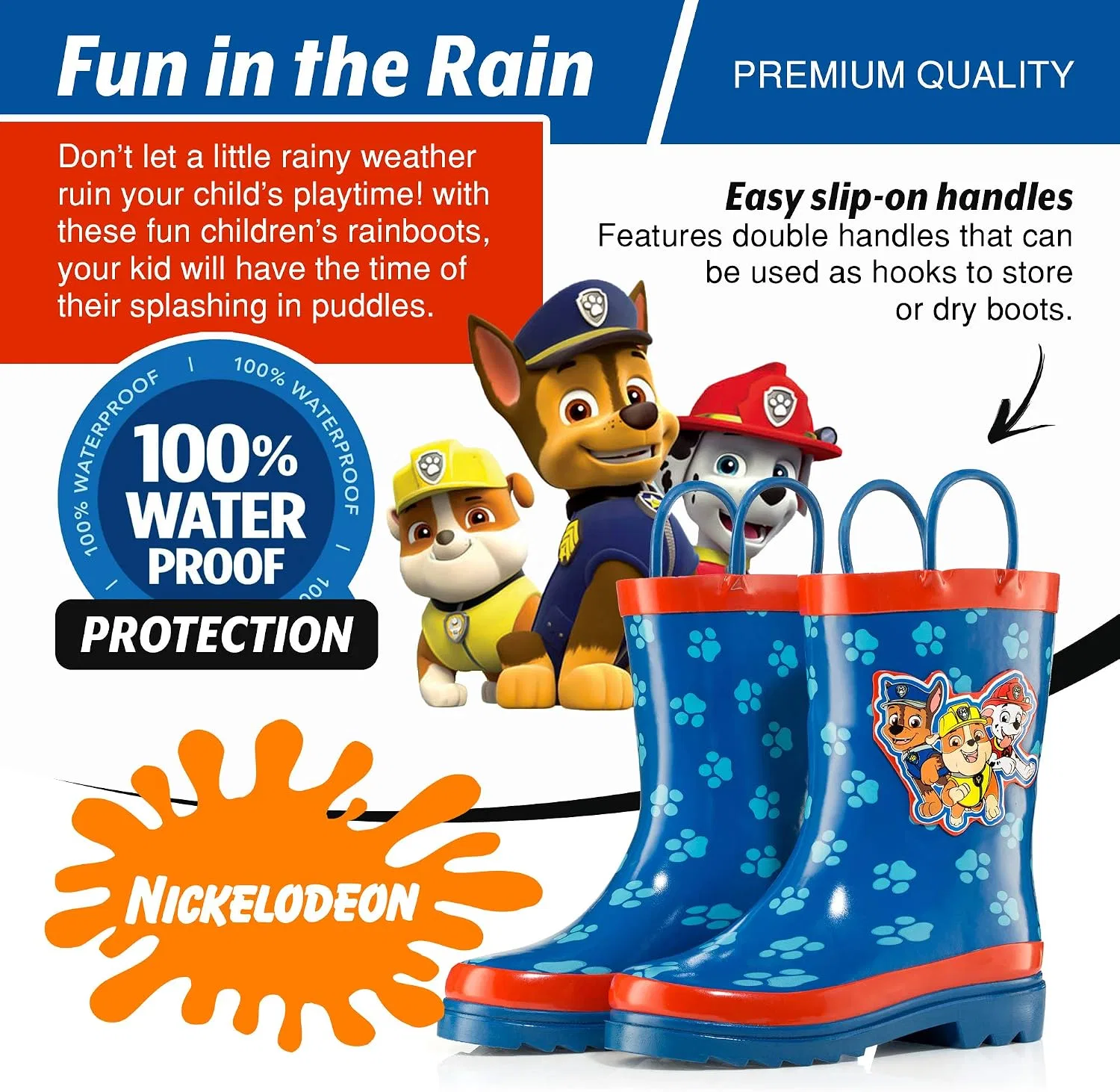 Детские резиновые сапоги для мальчиков с принтом Paw Patrol Nick, Blue\red — фото 3