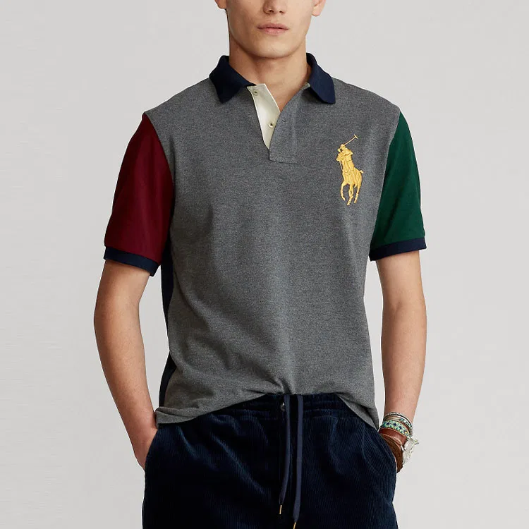 Мужское поло Polo Ralph Lauren Big Pony Custom Slim Fit, Gray Multicolor — фото 4