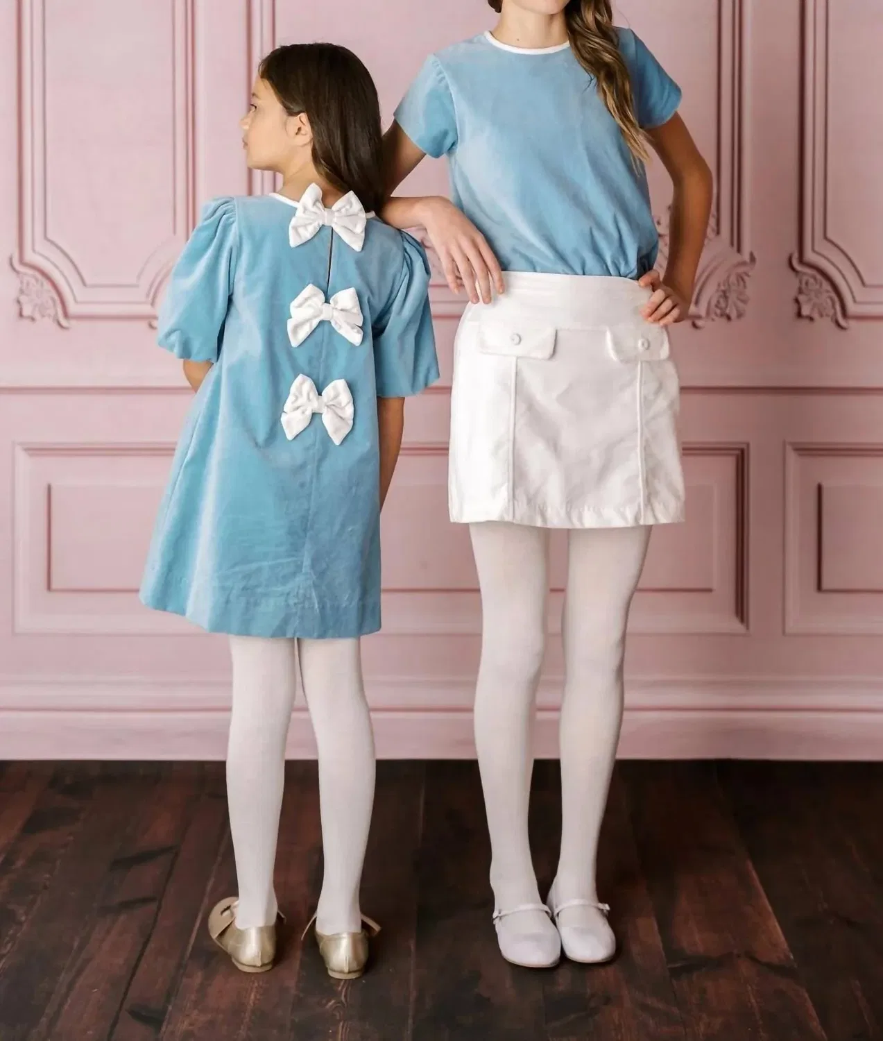 Детское платье для девочек с бархатными бантами Hallie Dress Set Proper, Beaufort Blue Velvet — фото 2