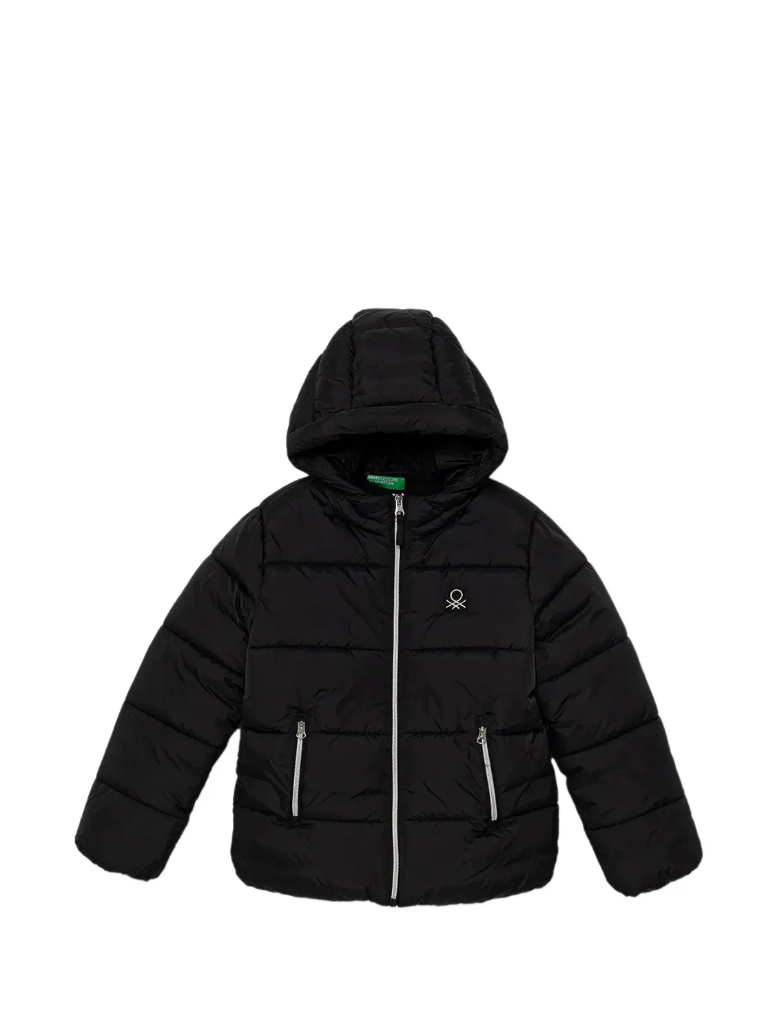 Стеганая куртка с капюшоном черная Benetton, черный