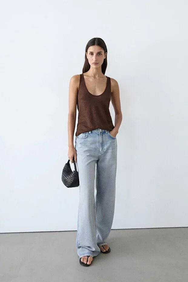 Женская майка без рукавов Massimo Dutti, Chocolate Brown — фото 4