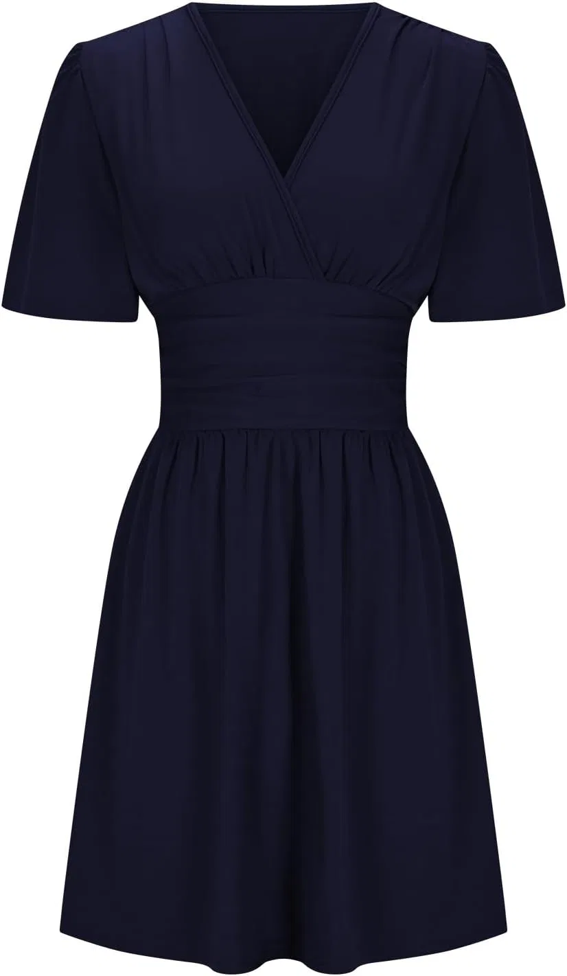 Женское мини-платье с V-образным вырезом и запахом A-Line, Dark Blue — фото 3