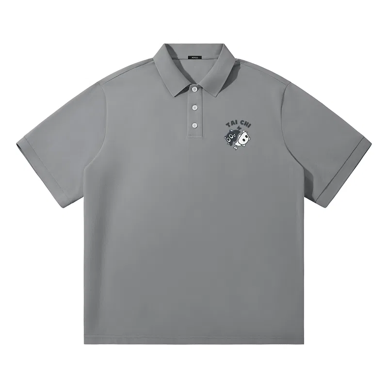 Детское поло с принтом MINISO, Light Gray Tai Chi Cat Chest Logo