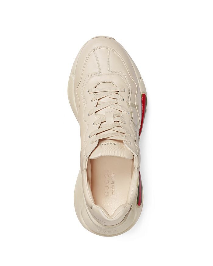 Мужские низкие кожаные кроссовки Gucci Rhyton Vintage Stripe, слоновая кость/кремовый — фото 2