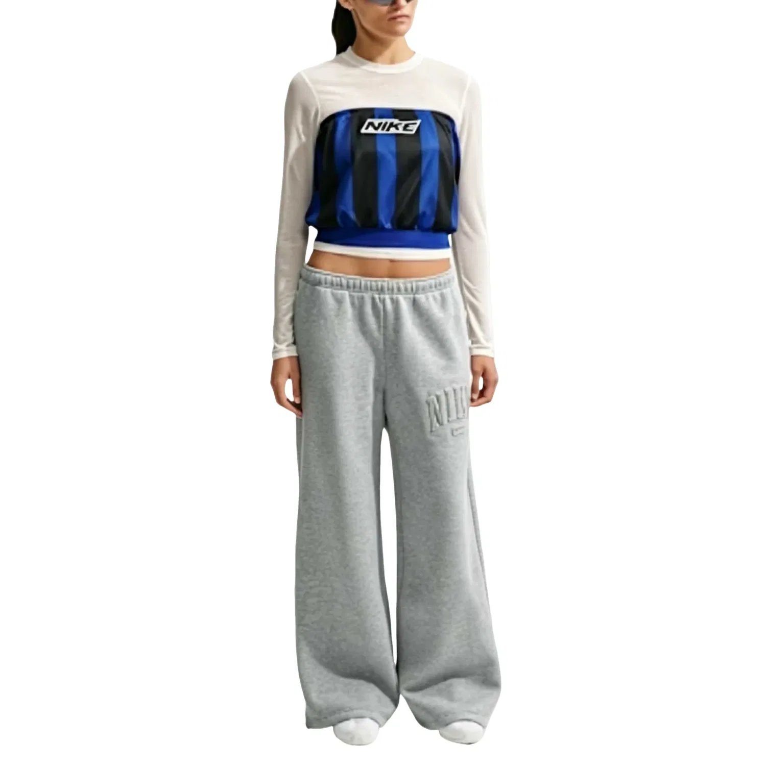 Женские брюки Studio Fleece Medium Mid-Rise Wide-Leg Pants 'Dark Grey Heather' Nike, Dark Grey Heather — фото 2
