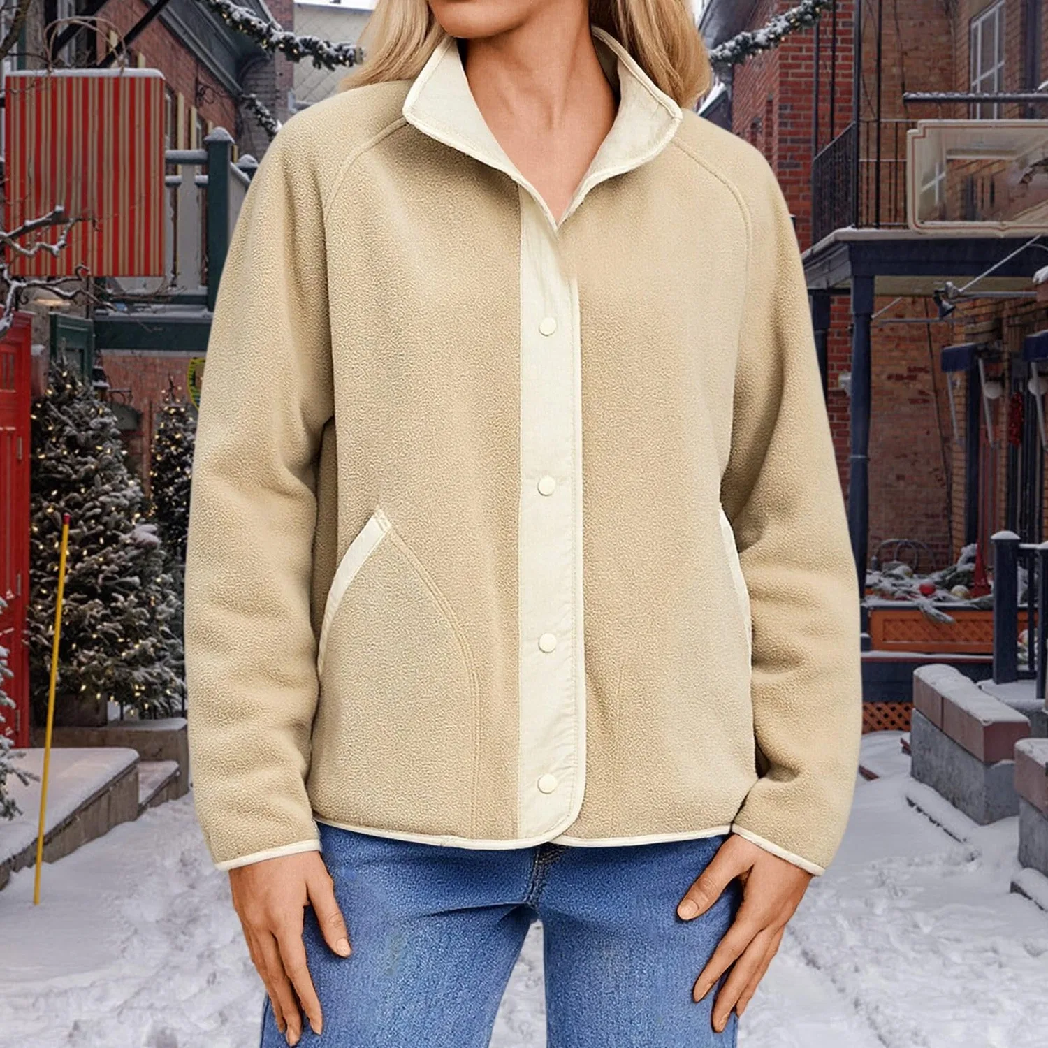 Женская куртка из флиса с длинным рукавом, модель Two-Tone, beige — фото 2