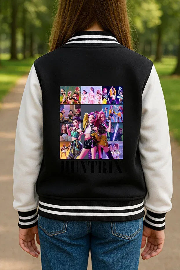 Черная студенческая куртка с принтом K-Pop охотников на демонов Huntrix Mech Butik — фото 2