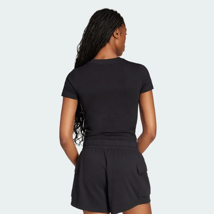 Футболка спортивная с длинным рукавом Essentials 3-Stripes Slim Baby Tee adidas, Черно-белый — фото 2
