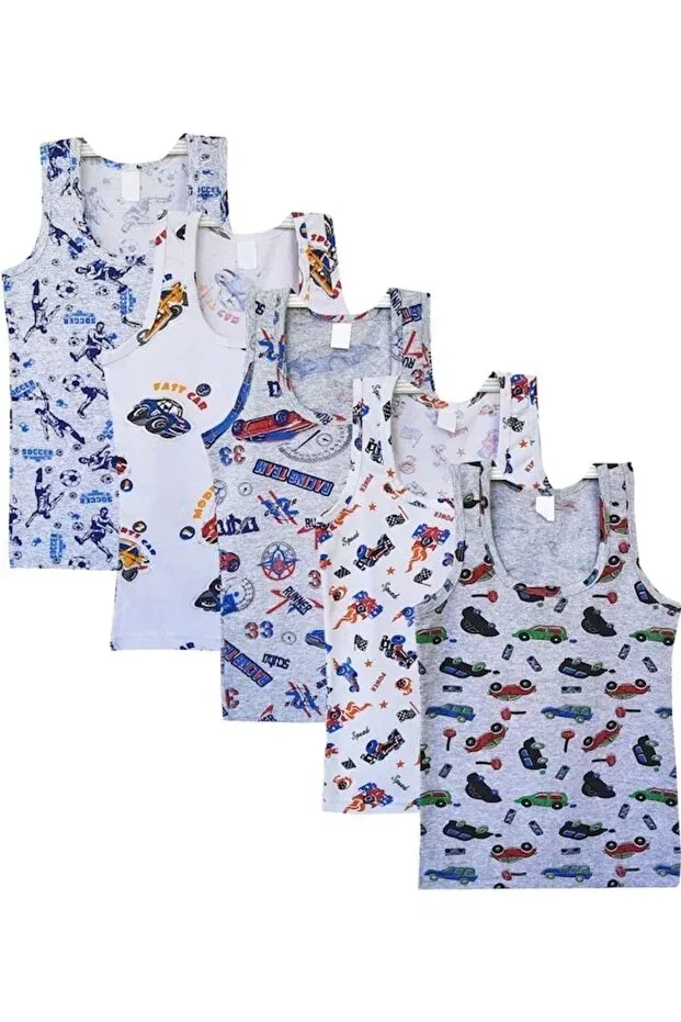 Детское для мальчиков хлопковое комплект маек 3-Piece boy's cotton - lycra patterned undershirt 3 pieces Generic Brands, White — фото 4