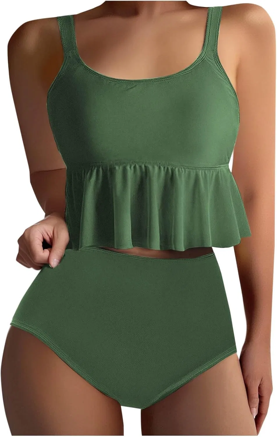 Женский танкини с рюшами и высокой талией, Army Green