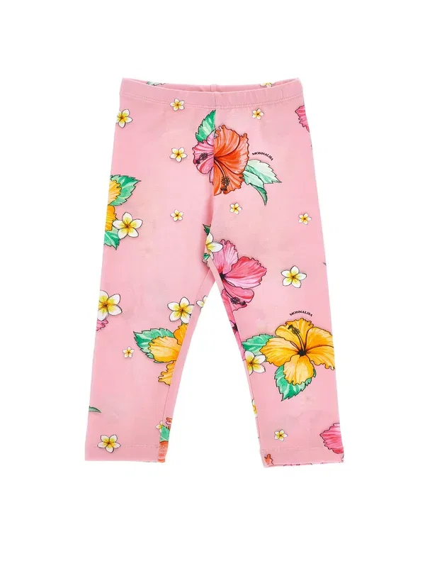 Леггинсы с цветочным принтом Leggings Monnalisa, розовый персиковый