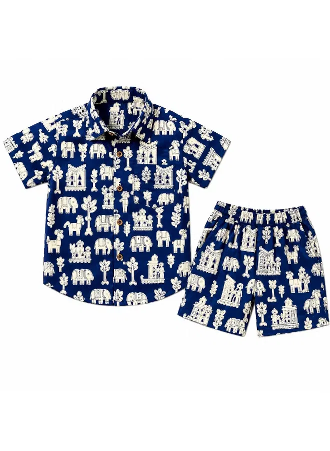 Комплект детский с принтом слонов Royal Safari Matching Family Outfits, синий — фото 4