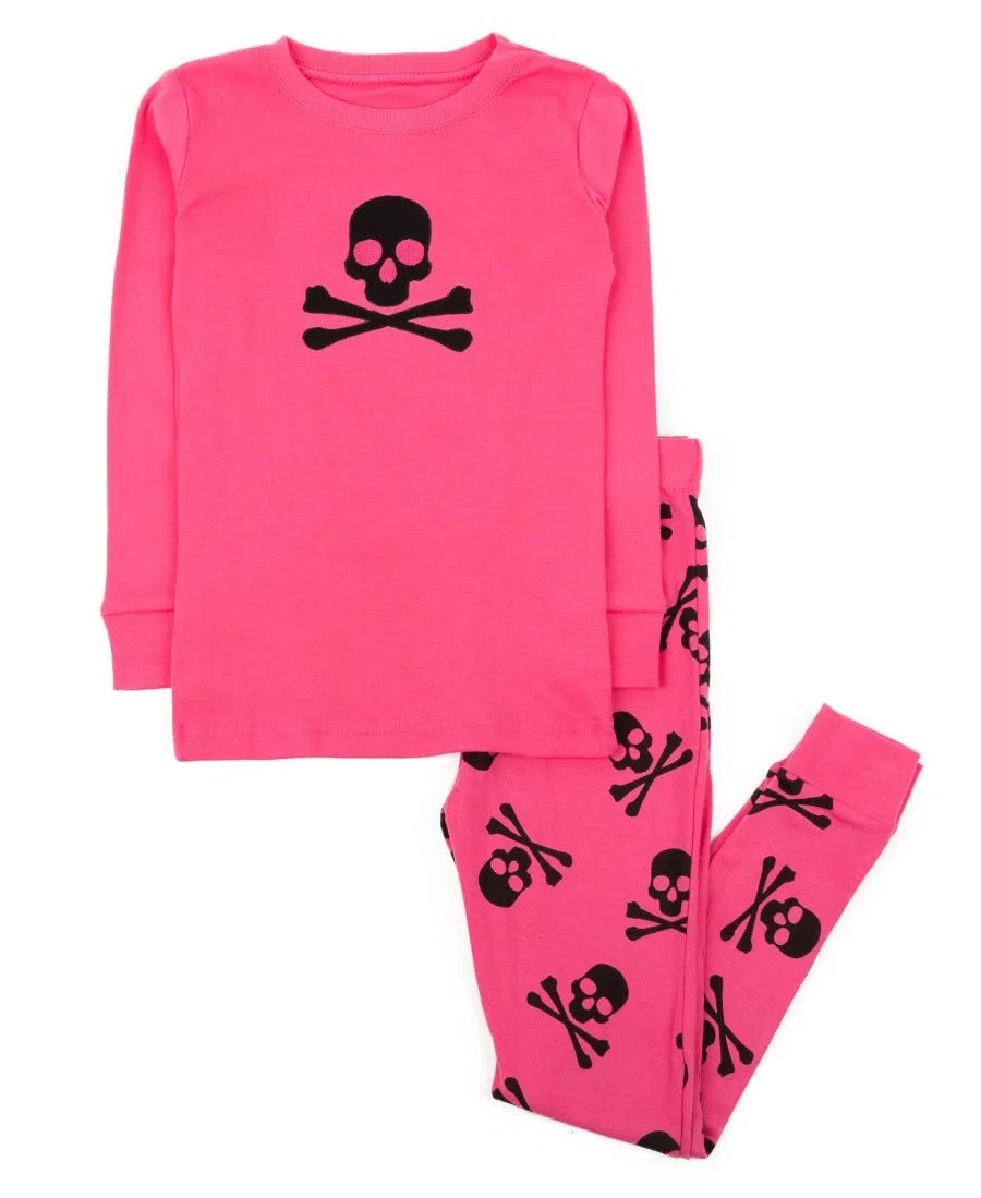 Комплект пижам детский хлопковый с длинным рукавом Leveret, Pink Skulls