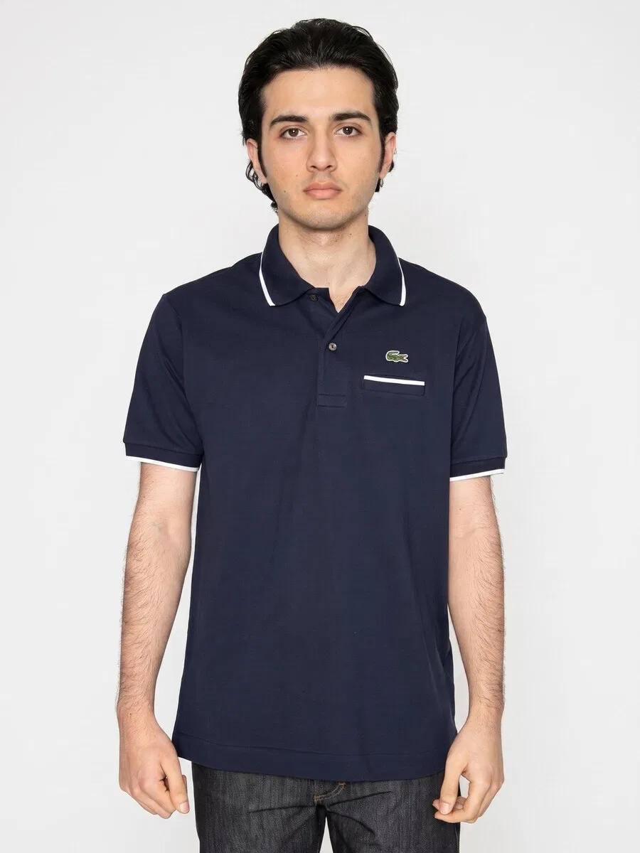 Футболка-поло LACOSTE "Мужская" с логотипом, синего цвета — фото 2