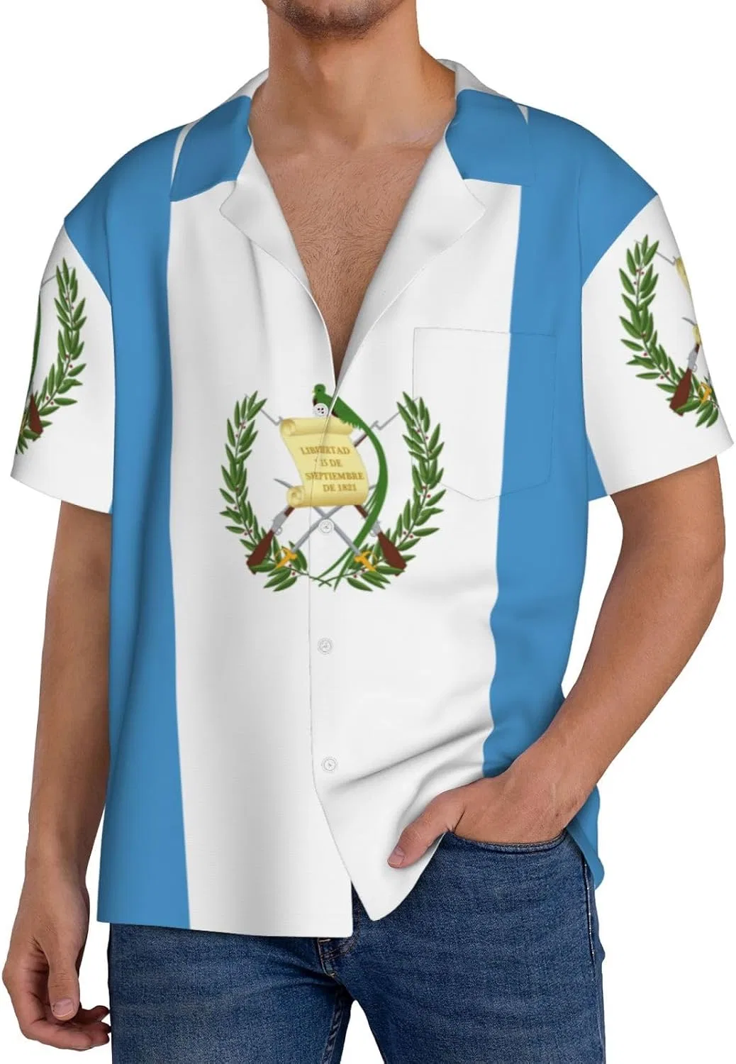 Мужская свободная рубашка с коротким рукавом Guatemala Flag, Black