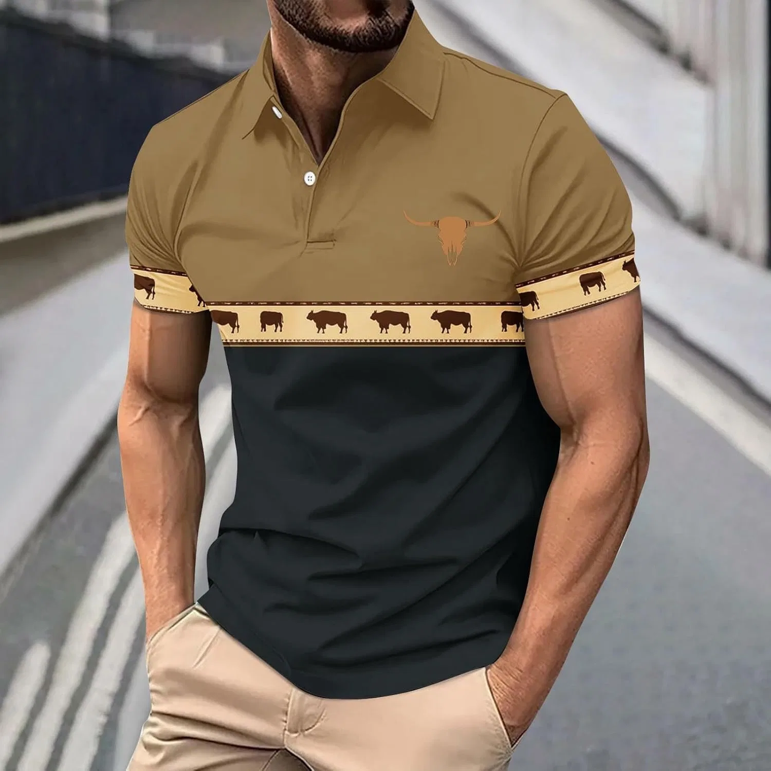 Мужская рубашка с коротким рукавом Vintage Loose Button Down, Black — фото 2