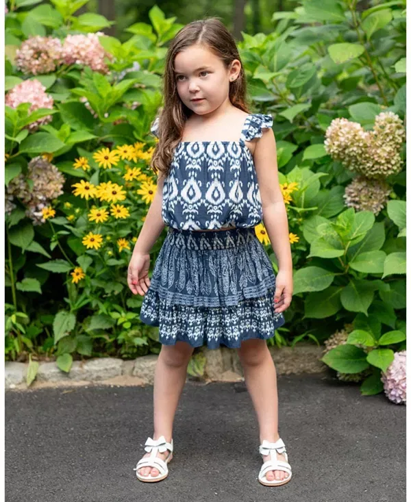 Детский комплект для девочек с воланами Bryn Bubble Top and Smocked Skirt Set Change Of Scenery, Tivara Ikat — фото 2